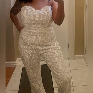 Sequin Embroidered White Jumpsuit
